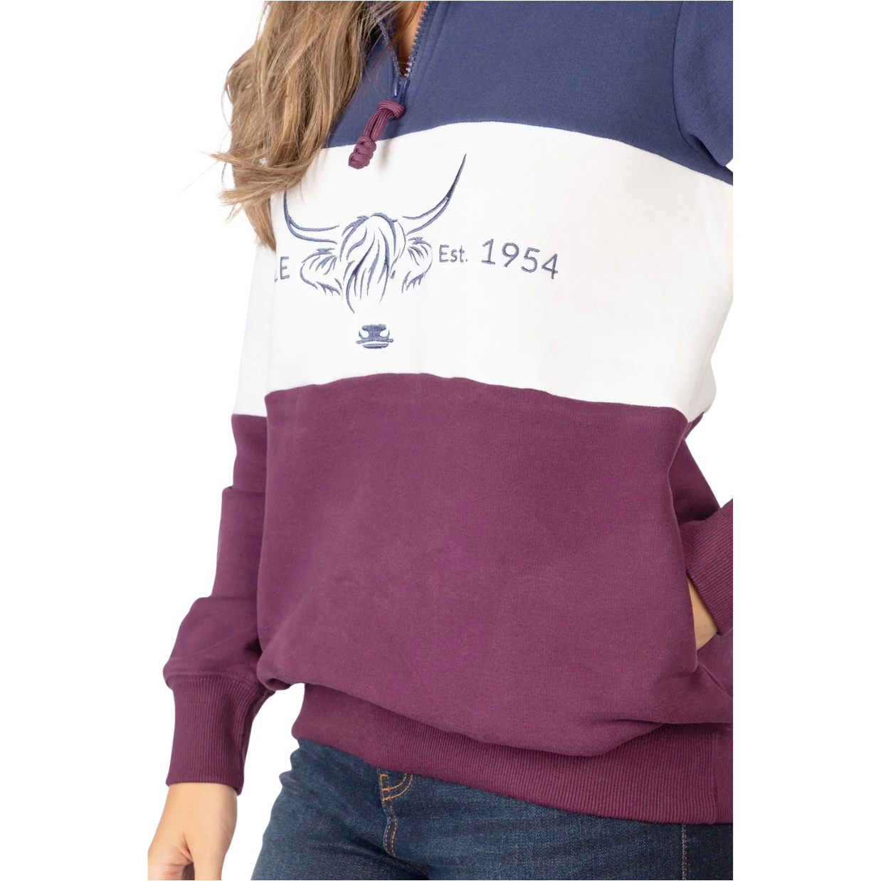 2025 Rydale Femmes Dames Byland Sweatshirt 407179 - Berry / White / Denim